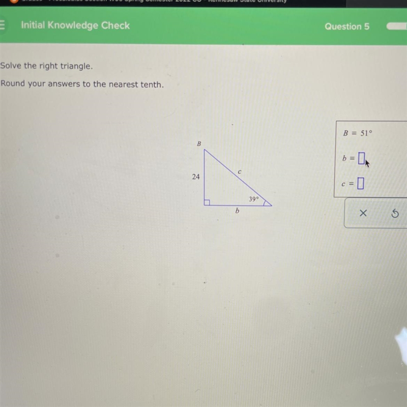 Solve the right triangle. Round your answers to the nearest tenth. B с 24 39° b-example-1