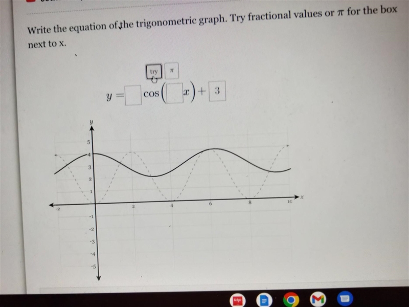 NO LINKS!! Write the equation of the trigonometric graph. Try fractional values or-example-1