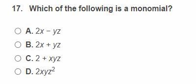 Which of the following is a monomial?-example-1