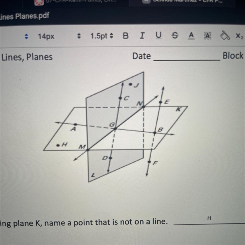 Name a line that does not appear to intersect plane L￼.-example-1