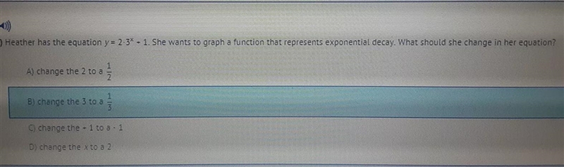 Heather has the equation y = 2 * 3^x + 1. She wants to graph a function that represents-example-1