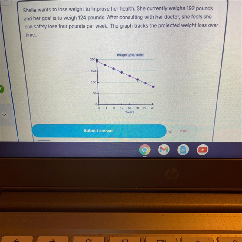 How many weeks will it take to Sheila to achieve her desired weight goal-example-1