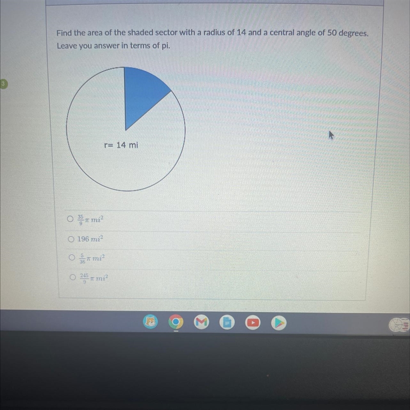 Find the area of the shaded sector with a radius of 14 and a central angle of 50 degrees-example-1