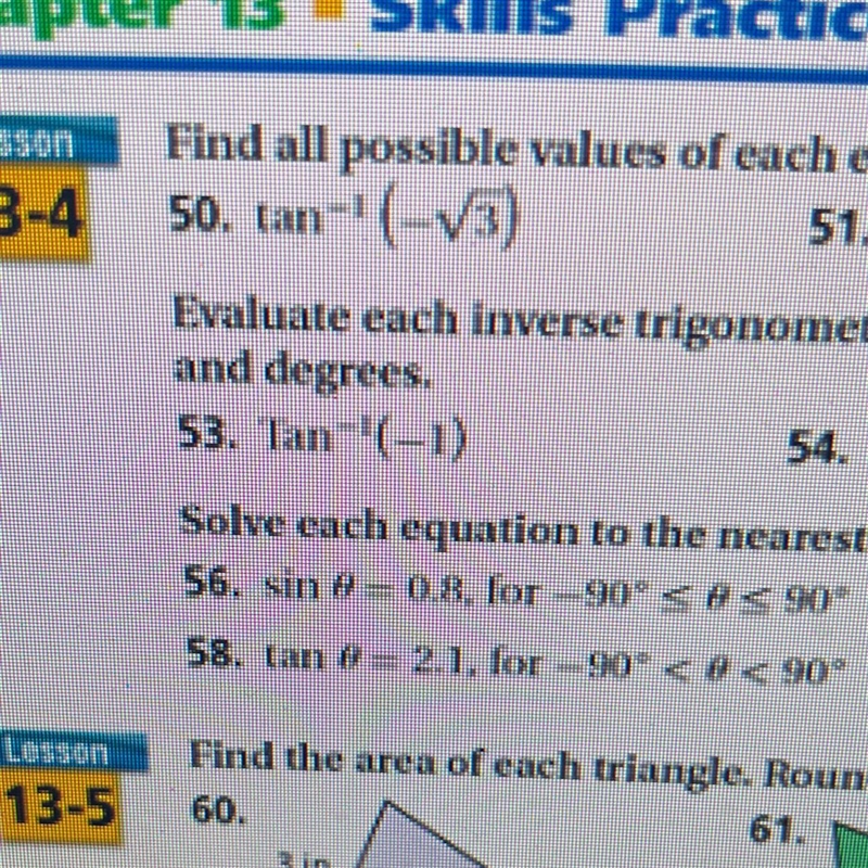 I need to know how to 53 evaluate the inverse trigonometric function give answers-example-1