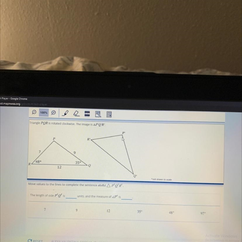 Move values to the line to complete the scentence about P’ Q’ R’-example-1