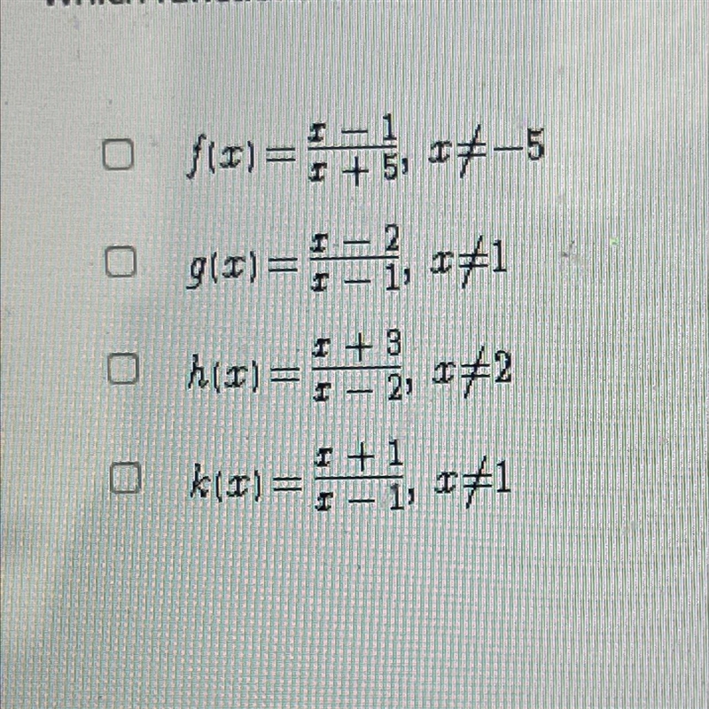 Which functions are the same as their inverse functions? multiple answers.-example-1