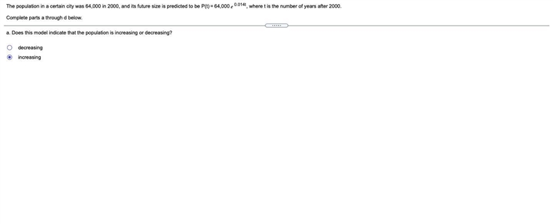 The population in a certain city was 64,000 in 2000, and its future size is predicted-example-1