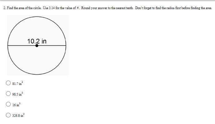 Find the area of the circle. Use 3.14 for the value of x Round your answer to the-example-1