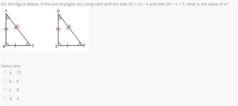 For the figure below, if the two triangles are congruent and the side AC = 2x - 4 and-example-1