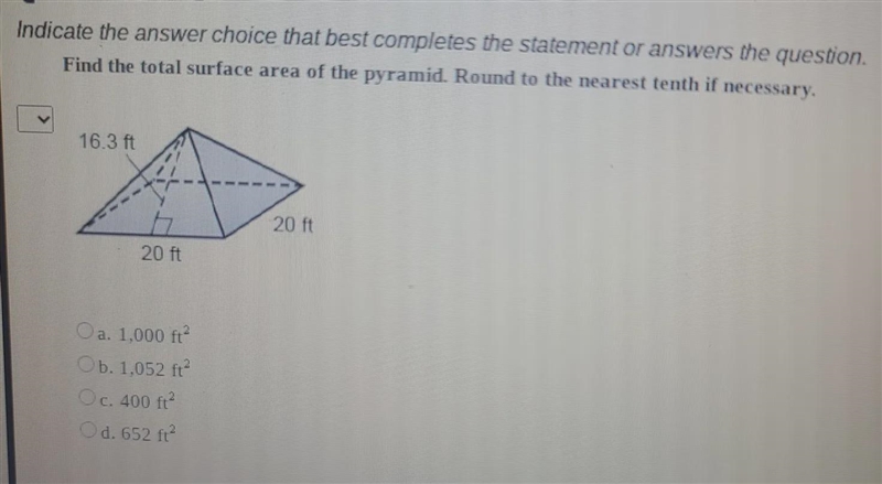 Find the total surface area of the pyramid. Round to the nearest tenth if necessary-example-1