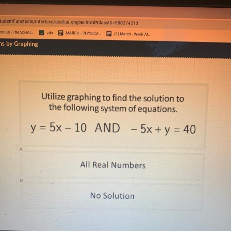 Utilize graphing to find the solution to the following system of equations. y = 5x-example-1