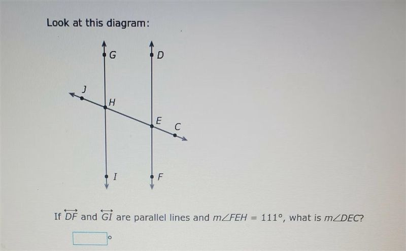 Look at this diagram. if DF and GI are parallel lines and m-example-1