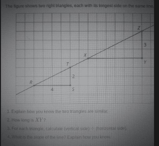 The figure shows two right triangles, each with its longest side on the same line-example-1