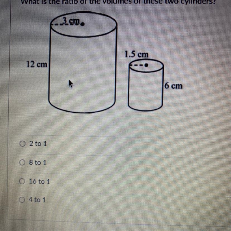 What is the ratio of the volumes of these two cylinders?-example-1