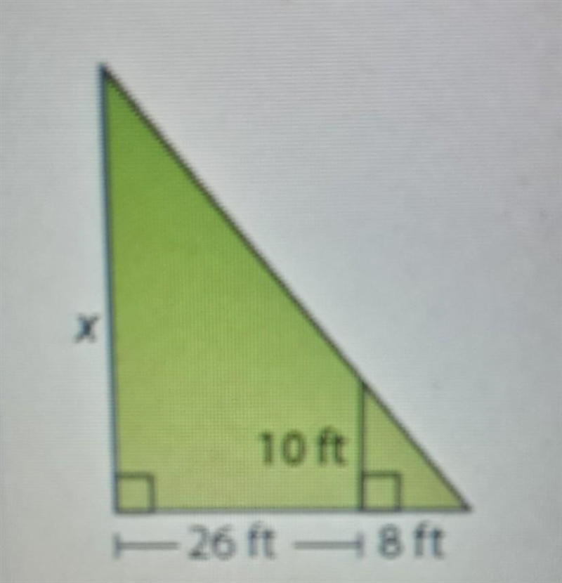 Find the distance labeled x in the diagram. A. 20.8 ft B. 62.5 ft C. 35.0 t D. 42.5 ft-example-1