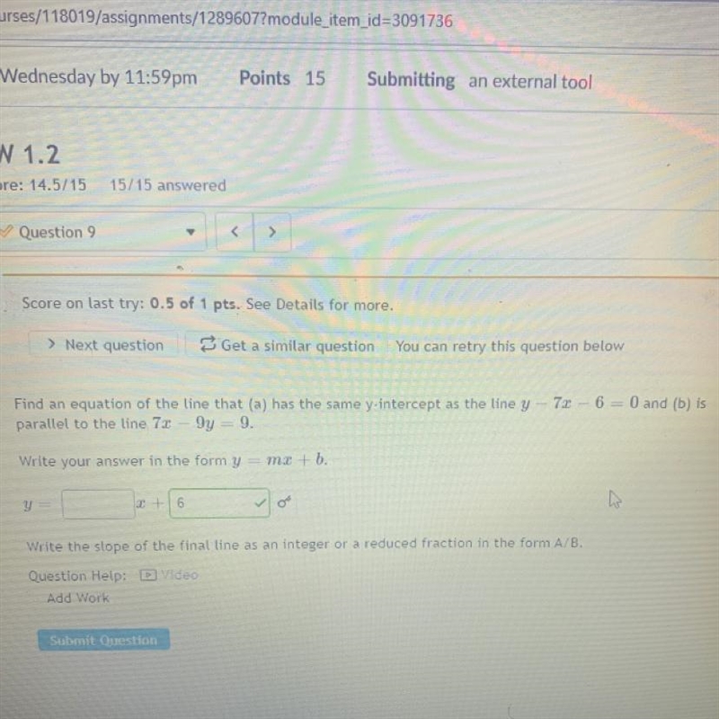 Find an equation of the line that (a) has the same v-intercept as the line-example-1