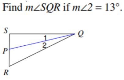 The figure shows a triangle with an angle bisector. Find angle SQR if the measurement-example-1