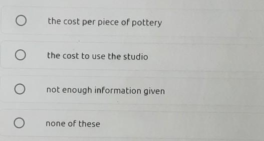 A Pottery Studio charges a $15 Supply fee plus $8 per piece of pottery.The total cost-example-1