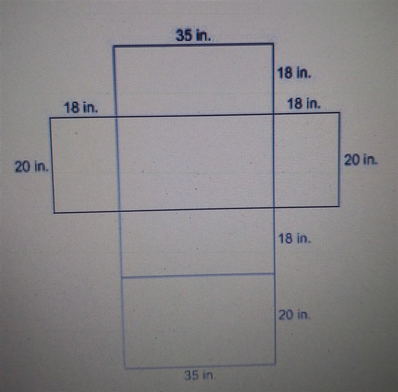 A net of a rectangular prism with dimensions of 18 inches, 20 inches, and 35 inches-example-1