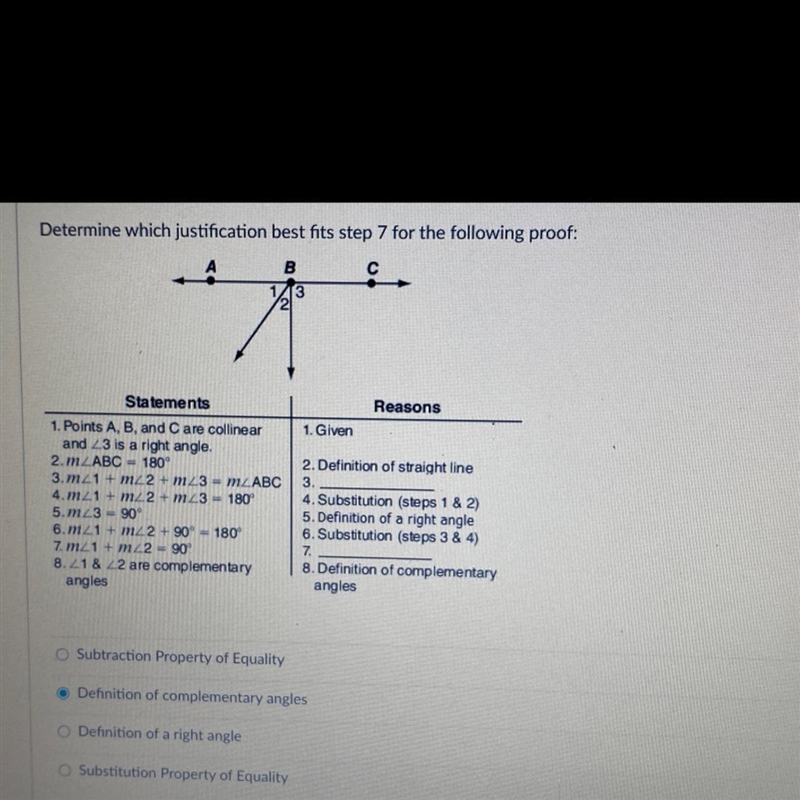 I selected definition of complementary angles! Double checking my answers.-example-1