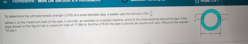 The UTS for the small diameter pipe​-example-1