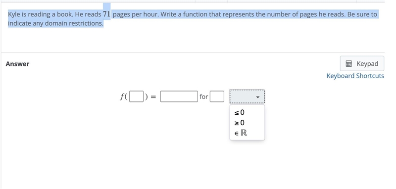 Kyle is reading a book. He reads 71 pages per hour. Write a function that represents-example-2