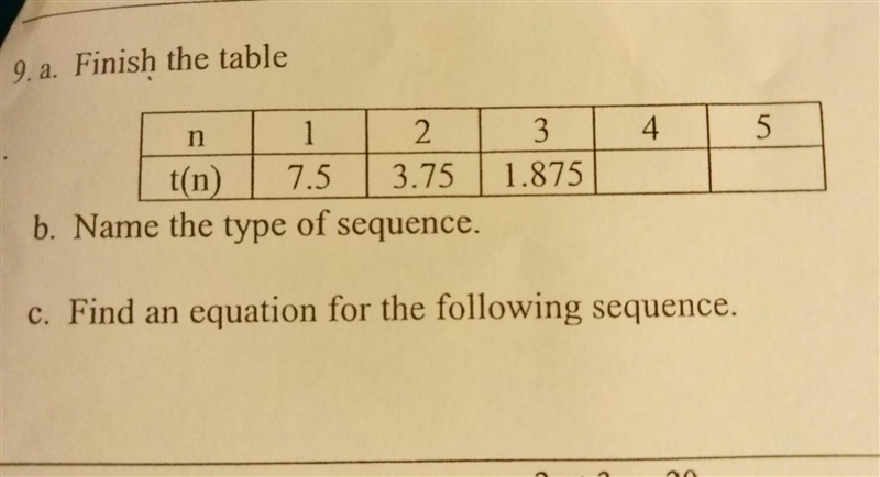 NO LINKS!!! NOT MULTIPLE CHOICE!! 9. a Finish the table b. Name the type of sequence-example-1