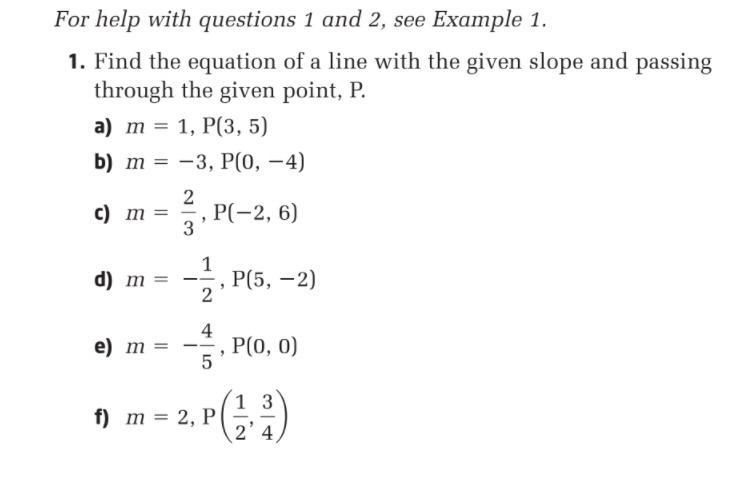 Need help with questions #1 b, d, f (Can you use point-slope formula)-example-1