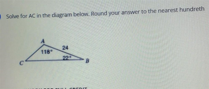 Solve for AC in the diagram below. Round your answer to the nearest HUNDREDTH-example-1