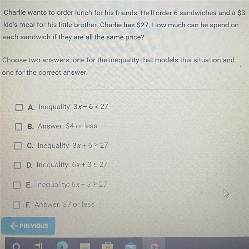 Charlie wants to order lunch for his friends. He'll order 6 sandwiches and a $3kid-example-1