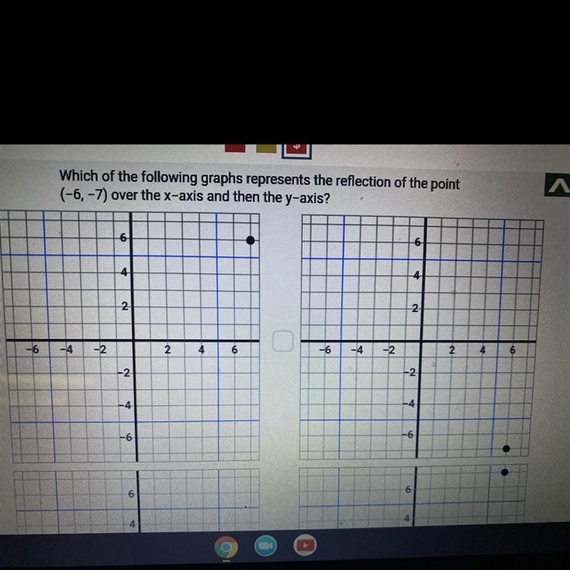 Which of the following graphs represents the reflection of the point (-6,-7) over-example-1