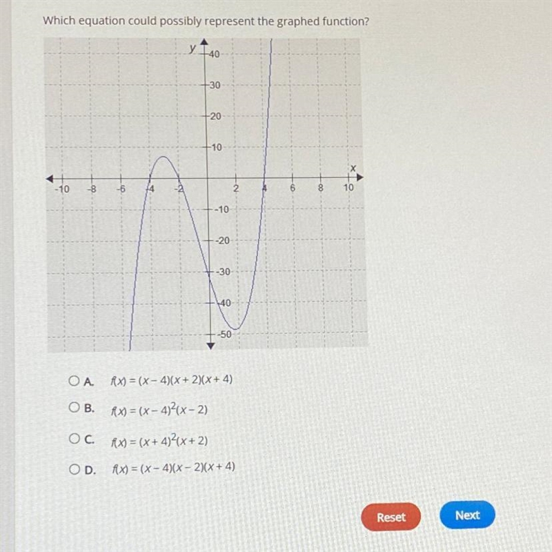 Which equation could possibly represent the graphed function?-example-1