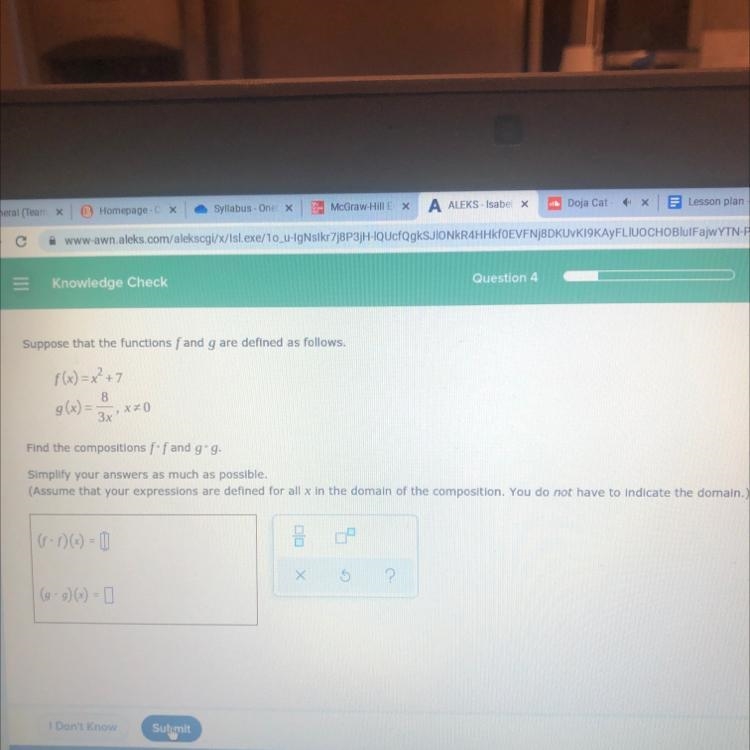 Suppose that the functions f and g are defined as follows.f(x) = x² +78g(x) =3x5x-example-1