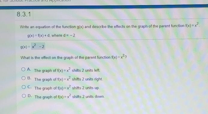 write an expression of the function g(x)and describe the effects on the graph of the-example-1