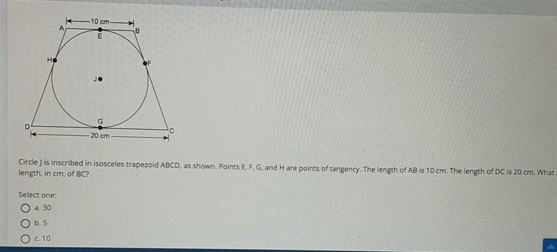 circle J is inscribed in isosceles trapezoids ABCD, as shown. Points E,F,G and H are-example-1