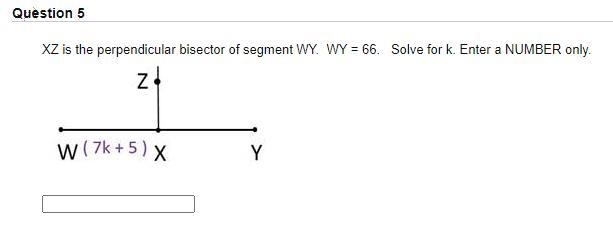 Xz Is the prependicualr disector of segment WY. WY=66. Solve for k. Enter a number-example-1