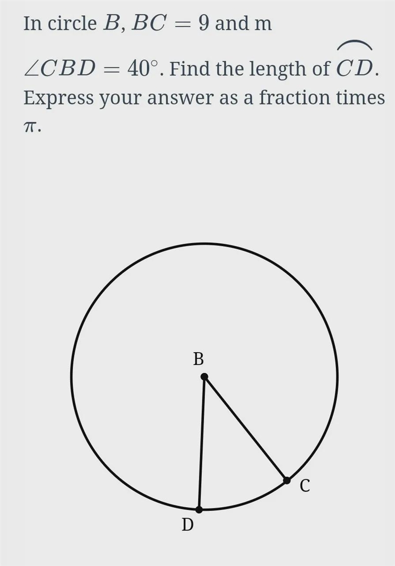 Find the length of CD.express the awnser as a fraction times pie.-example-1