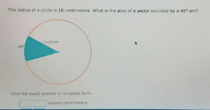 What is the area of a sector bounded by a 45 degree arc-example-1