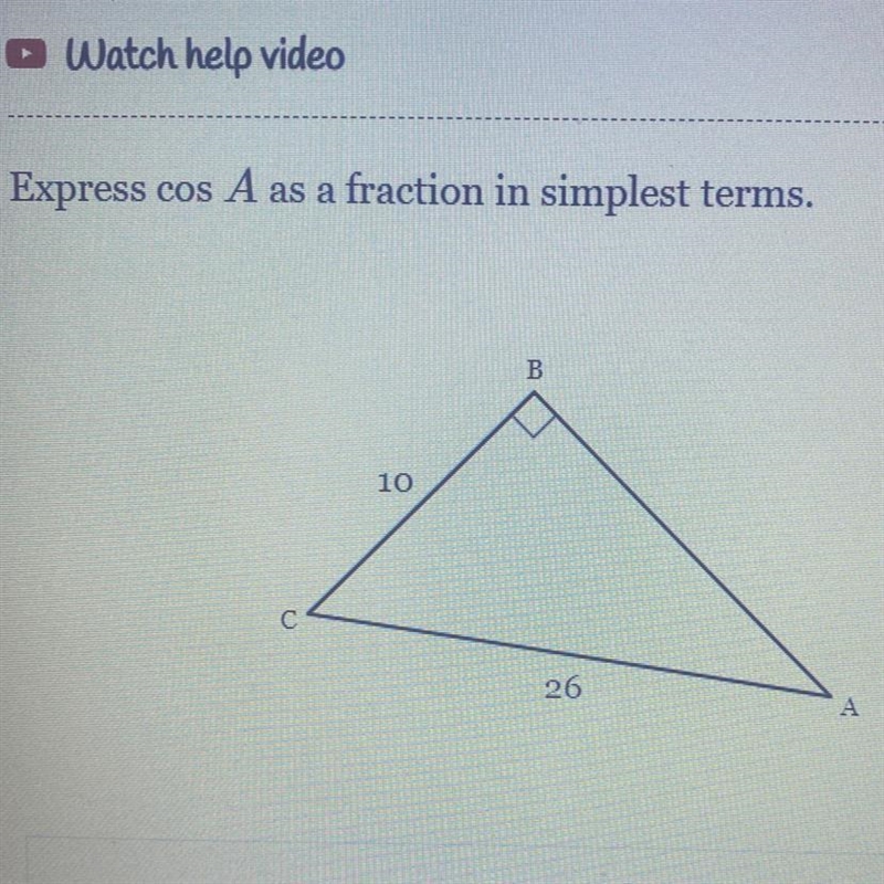 Express cos A as a fraction in simplest terms.-example-1