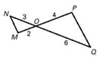 Erika is trying to prove that these triangles are similar. She says that ∠NOM ≅∠QOP-example-1