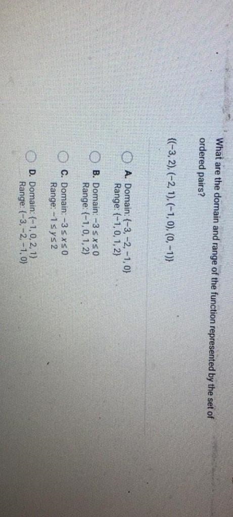 What are the domain and range of the function represented by the set of ordered pairs-example-1