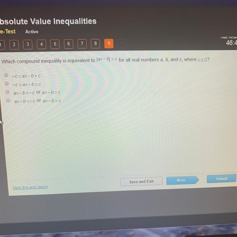 Which compound inequality is equivalent to lax-bl > C for all real numbers a, b-example-1