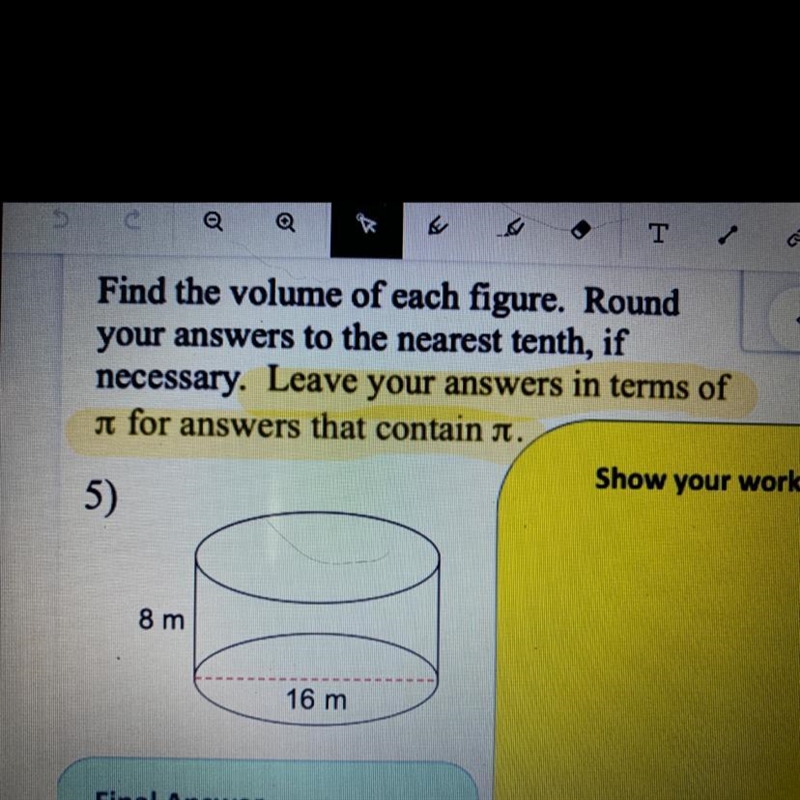 What is the volume of a cylinder that has a radius of 16m and height of 8m?-example-1