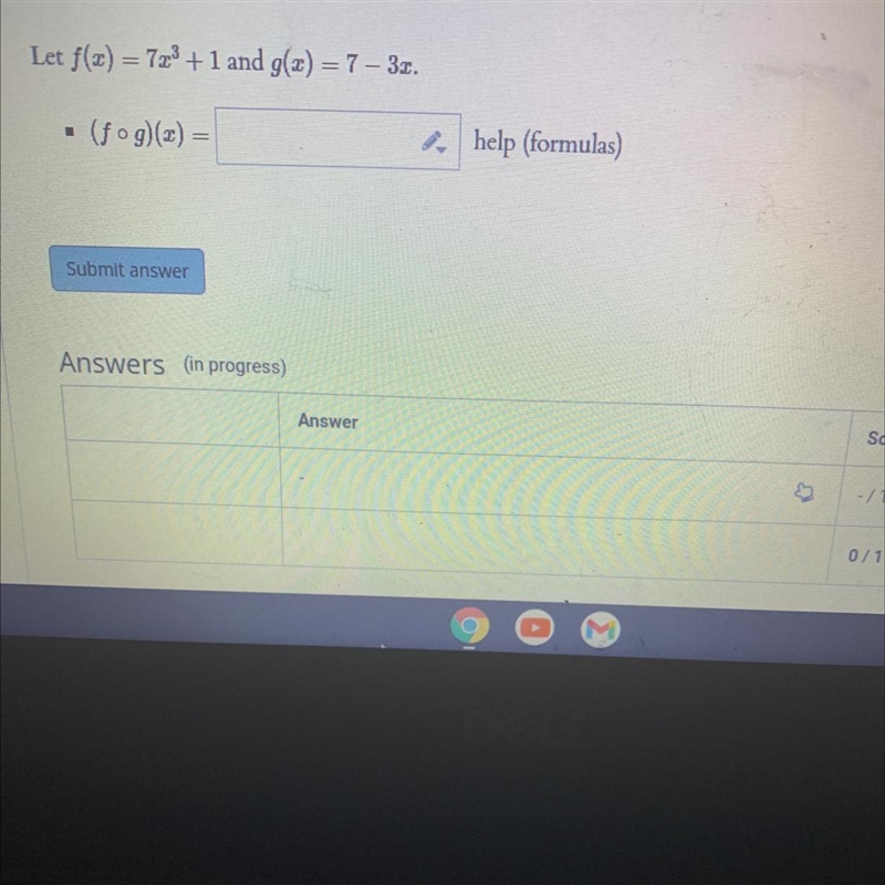 Let f(x) = 7x3 + 1 and g(x) = 7 – 3..1(fog)(x) =-example-1