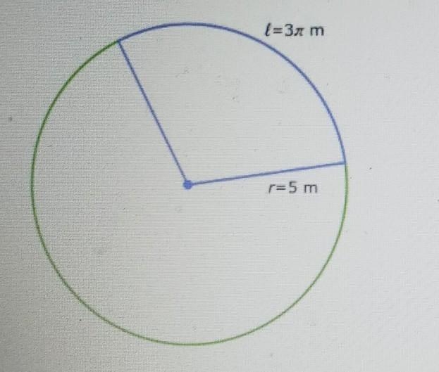 The radius of a circle is 5 meters. What is the angle measure of an arc 3pi meters-example-1