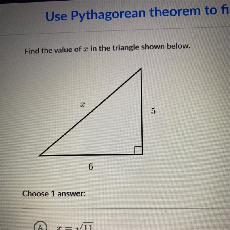 Find the value of x in the triangle shown below.х56-example-1