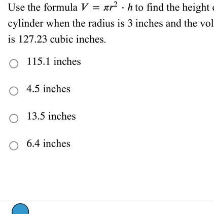 Use the formula V = är² · h to find the heightcylinder when the radius is 3 inches-example-1