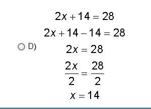 Which solution correctly solves the problem 2x + 14 = 28?-example-4