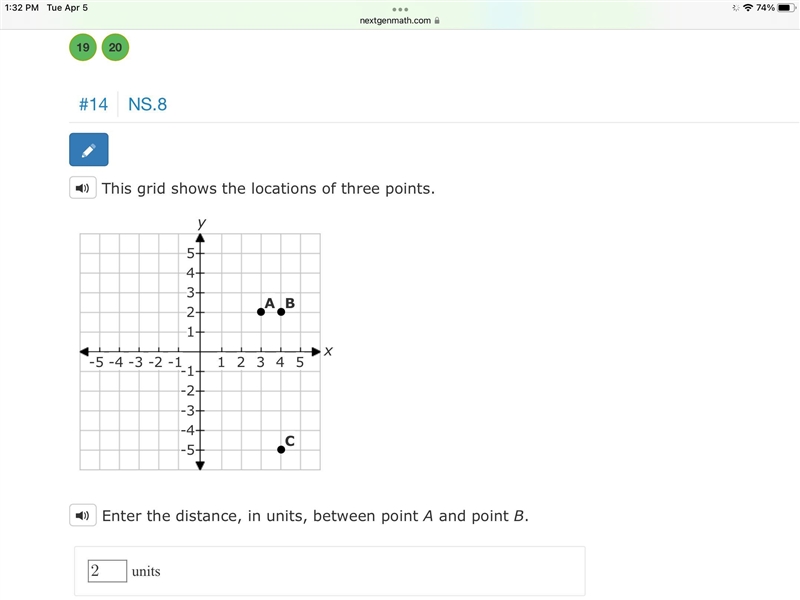 Enter the distance, in units, between point A and point B (Don’t sent me links pls-example-1