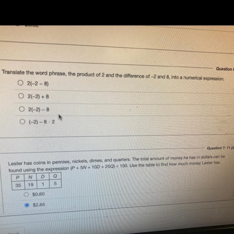 ranslate the word phrase, the product of 2 and the difference of -2 and 8, into a-example-1